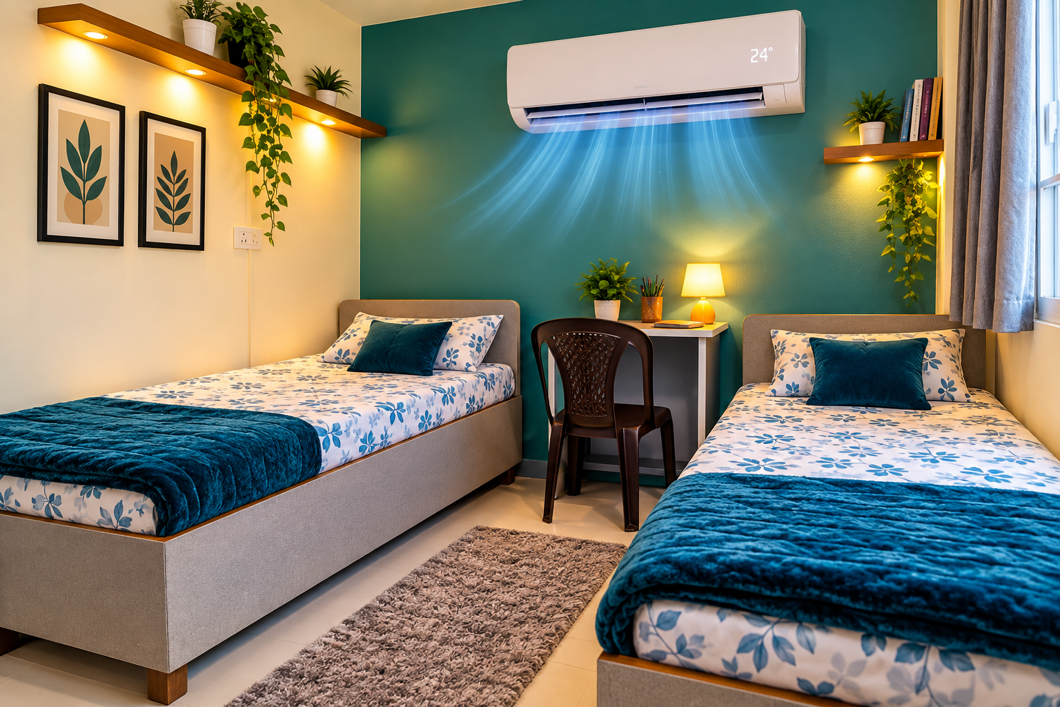 Air conditioned modern bedroom